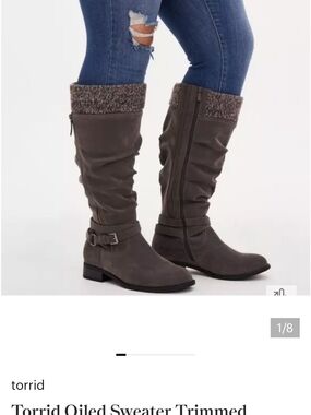 torrid Gray Oiled Knee Boots with Sweater Cuff